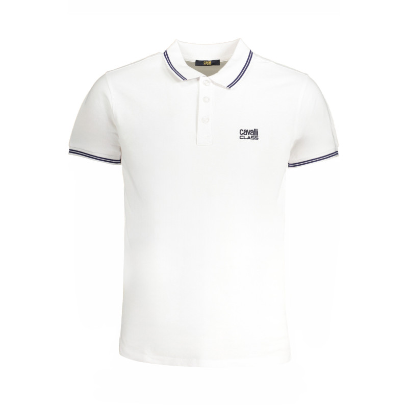 POLO HOMME CAVALLI CLASS BLANC MANCHES COURTES