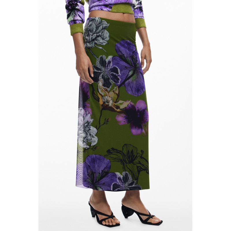 DESIGUAL WOMEN'S LONG GREEN SKIRT