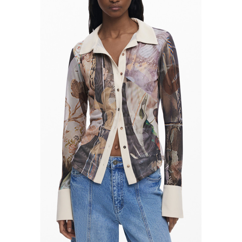 DESIGUAL WOMEN'S LONG-SLEEVED SHIRT, BEIGE